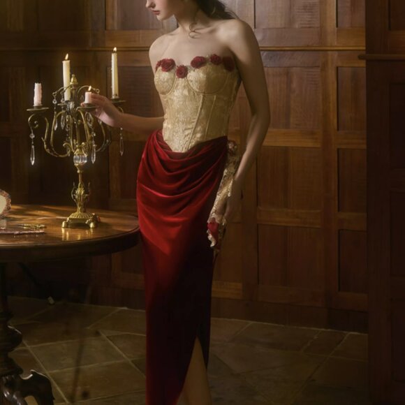 French Vintage Boned Bustier Formal Dress - Picture 4 of 9